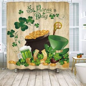 St. Patrick's Day Shower Curtain Farmhouse Rustic Wooden Clover Shamrock Gold